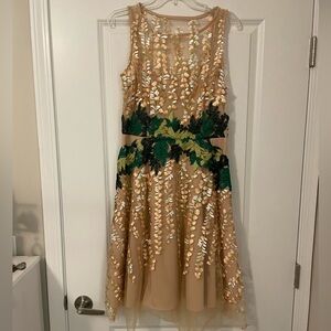 Anthropologie Gold and Green Embellished Dress